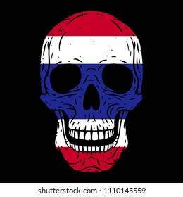 Human skull with Thailand flag isolated on black background