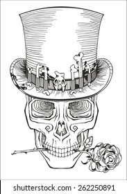 human skull in a top hat, baron samedi