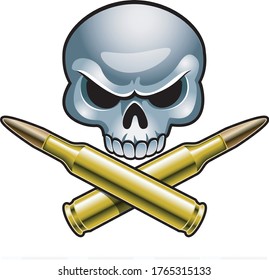 Human skull with two crossed bullets
