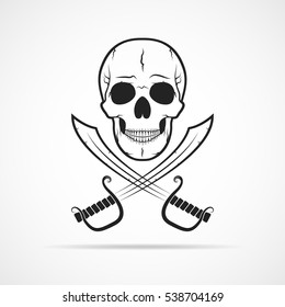 Human skull and two swords isolated on light background. Vector illustration