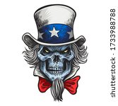 Human skull in an Uncle Sam hat . USA Art Illustration isolated on background
