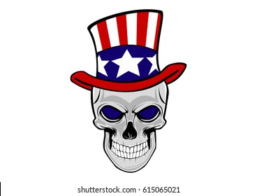 Human skull in an Uncle Sam hat 