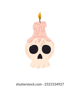 Cráneo humano usado como candelabro. Ilustración vectorial de estilo plano aislado sobre fondo blanco