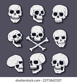 Human skull vector cartoon set isolated on background.