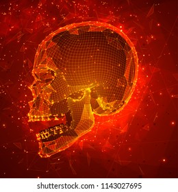 human skull. vector concept. triangulator, 3d volumetric. destruction and explosion