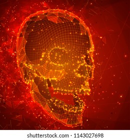 human skull. vector concept. triangulator, 3d volumetric. destruction and explosion