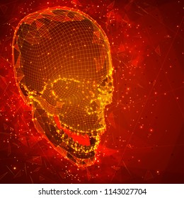 human skull. vector concept. triangulator, 3d volumetric. destruction and explosion