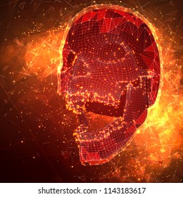 human skull. vector concept. triangulator, 3d volumetric. destruction and explosion
