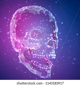 human skull. vector concept. triangulator, 3d volumetric. destruction and explosion