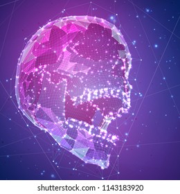 human skull. vector concept. triangulator, 3d volumetric. destruction and explosion