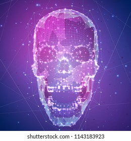 human skull. vector concept. triangulator, 3d volumetric. destruction and explosion