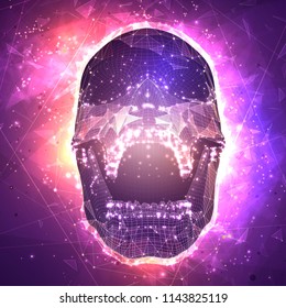 human skull. vector concept. triangulator, 3d volumetric. destruction and explosion