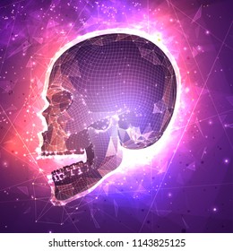 human skull. vector concept. triangulator, 3d volumetric. destruction and explosion
