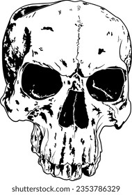 Ilustración del vector del cráneo humano. Negro y blanco