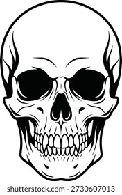 Ilustração do vetor do crânio humano com estrutura anatômica detalhada do osso para Halloween, design gótico, estudo médico e arte escura.