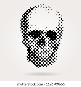 human skull vector illustration, dotted halftone raster