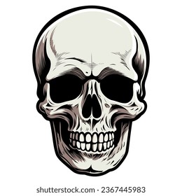 Human skull vector illustration. Halloween symbol of death, skeleton head, day of the dead.