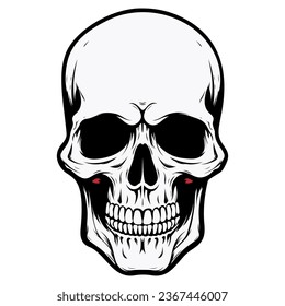 Human skull vector illustration. Halloween symbol of death, skeleton head, day of the dead.