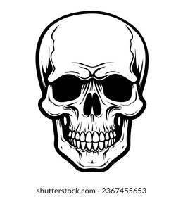 Human skull vector illustration. Halloween symbol of death, skeleton head, day of the dead.