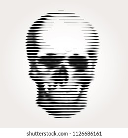 human skull vector illustration, linear halftone raster