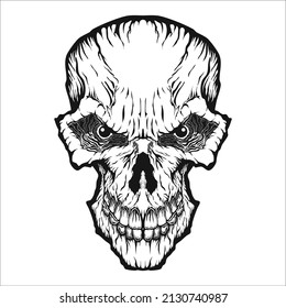 Human Skull Vector Illustration for T-shirt design, wall art, graphic works, tattoos, and prints