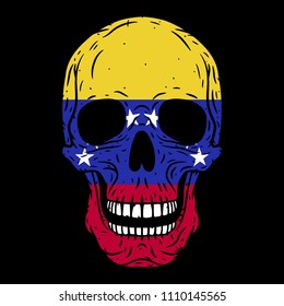 Human skull with Venezuela flag isolated on black background