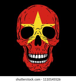 Human skull with Vietnam flag isolated on black background