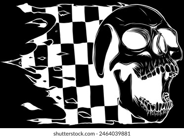 human skull in white line on black background