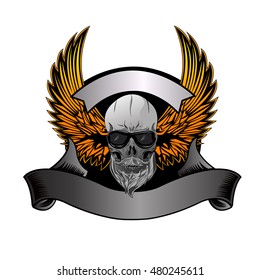 Human skull and wings for logo on white background,vector illustration.