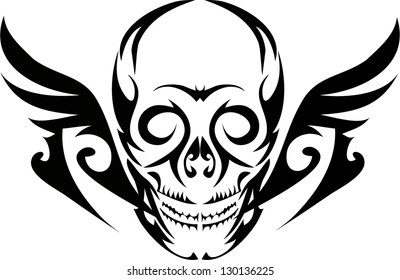 Human skull with wings for tattoo design,vector