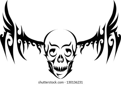 Human skull with wings for tattoo design,vector