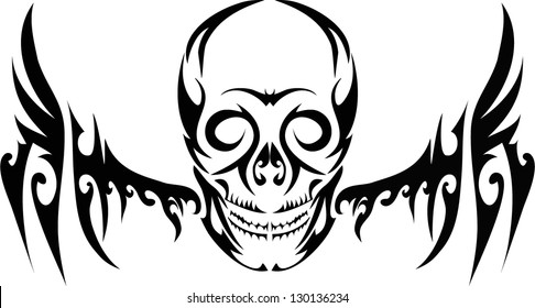 Human skull with wings for tattoo design,vector