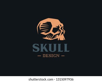 A human skull without lower jaw lies the surface  Vector illustration 