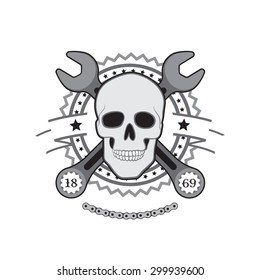 Human Skull with wrench motor club logo