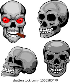 Human skulls collection in different positions