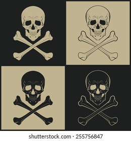 Human skulls and crossbones - set of four icons. Vector illustration. 