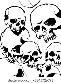 Human skulls falling from above vector art background texture for printing white