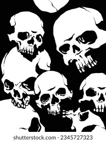 Human skulls falling from above vector art background texture for printing dark