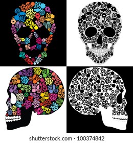 Human skulls in flowers, isolated