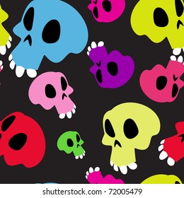 Human skulls on black, seamless
