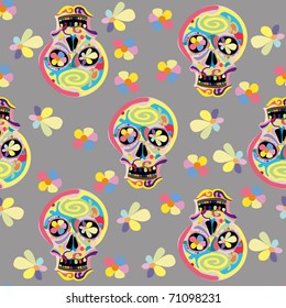 Human skulls on grey, seamless