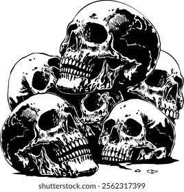 Human skulls piled up vectors art