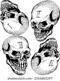 Human skulls with Roman numbers on its head scary fear spooky horror symbolism