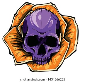 A human skulls with roses on white background