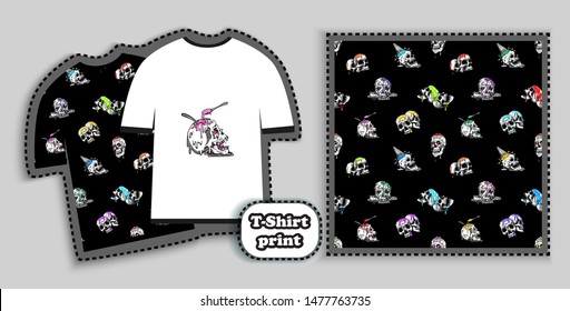 Human skulls, seamless pattern for t-shirt prints. Print for clothes, textiles, bags or postcards, covers, paintings.
