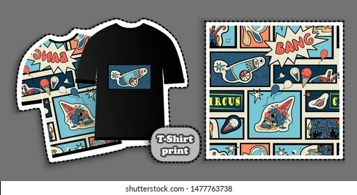 Human skulls, seamless pattern for t-shirt prints. Print for clothes, textiles, bags or postcards, covers, paintings.
