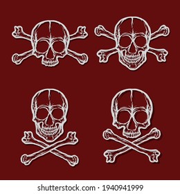 Vector de cráneo humano establecido en fondo rojo