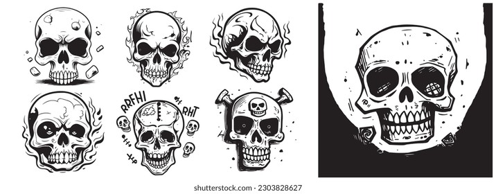 Human skulls vector silhouette illustration.