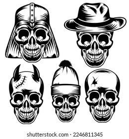 Human Skulls vector winter bundle five set