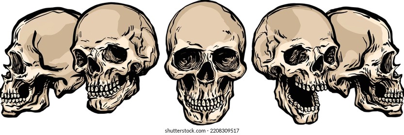 Human Skulls wall panel art tattoo ink colorful